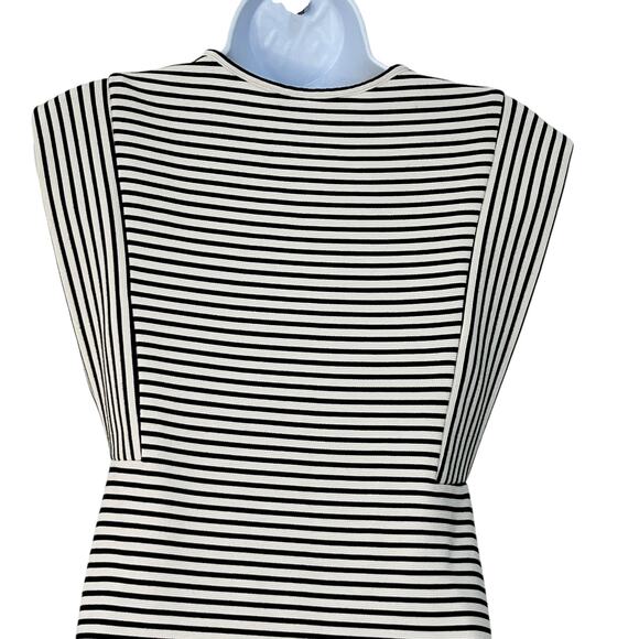 Derek Lam Size 40 US 4 V Neck Sheath Dress Black White Striped Stretch Chic Work - Picture 7 of 12